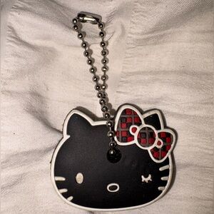 Hello Kitty Black Keychain Charm with Red Plaid Bow